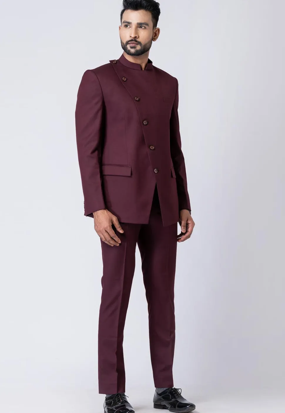 Solid Color Polyester Jodhpuri Suit in Wine