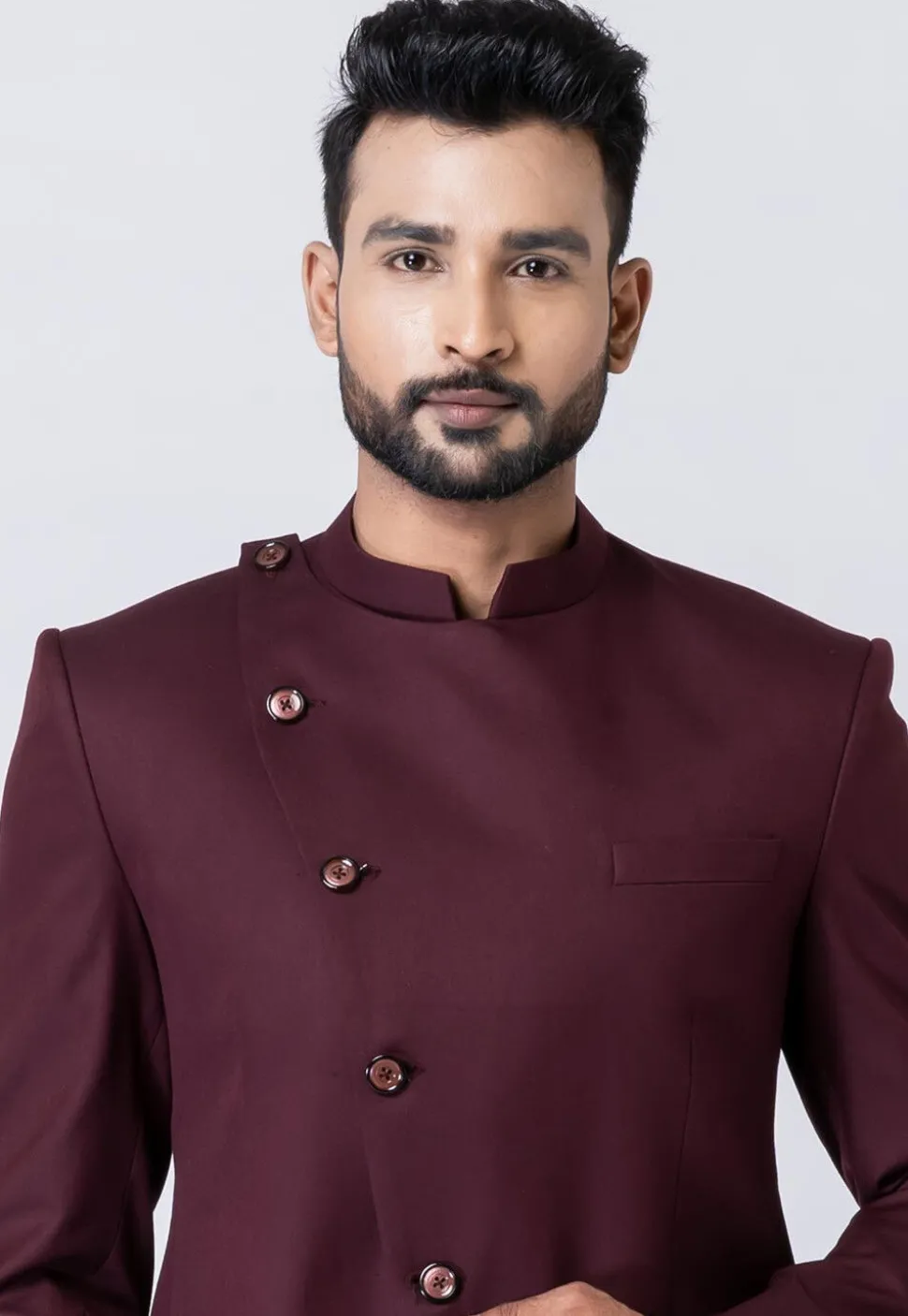 Solid Color Polyester Jodhpuri Suit in Wine