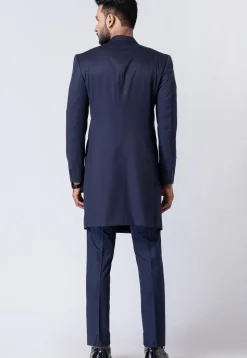 Solid Color Polyester Jodhpuri Suit in Navy Blue