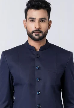 Solid Color Polyester Jodhpuri Suit in Navy Blue