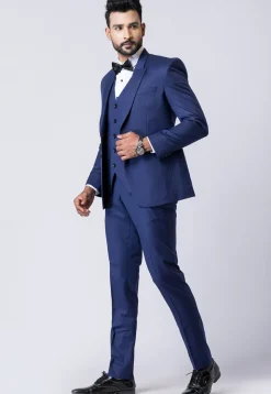 Solid Color Polyester Tuxedo in Navy Blue