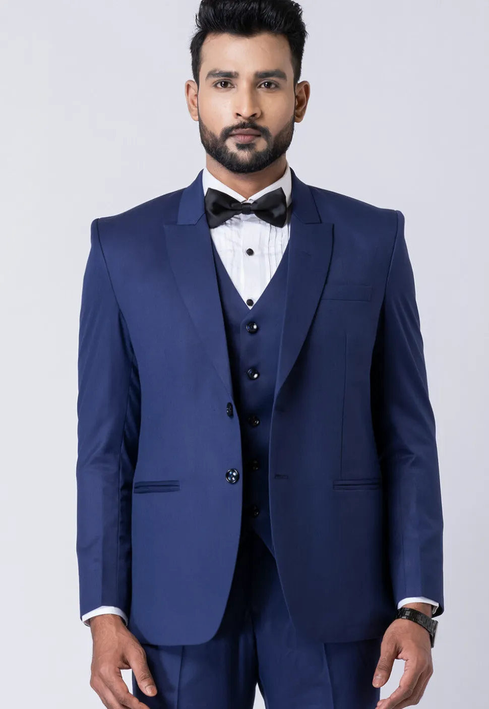 Solid Color Polyester Tuxedo in Navy Blue