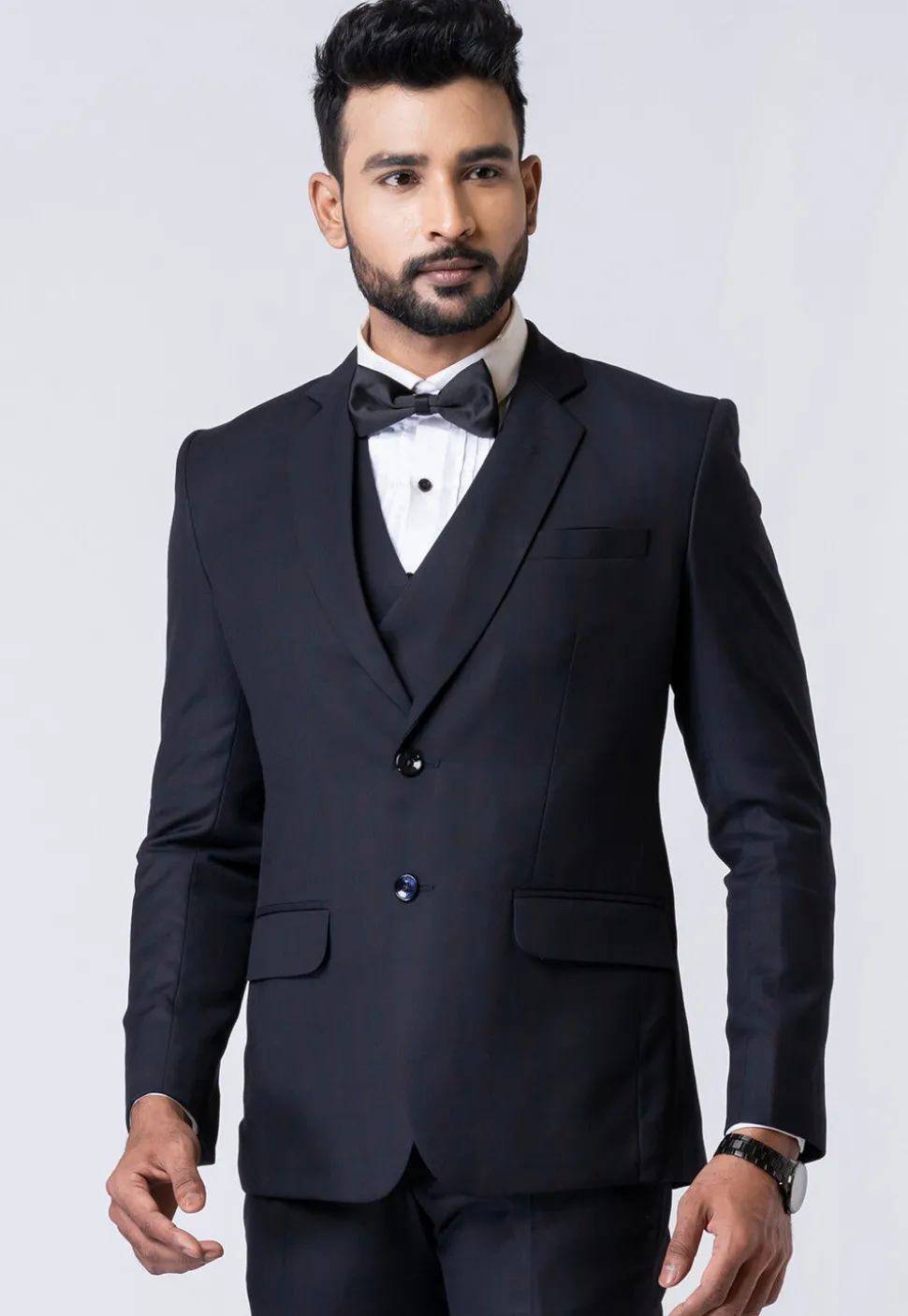 Solid Color Polyester Tuxedo in Black