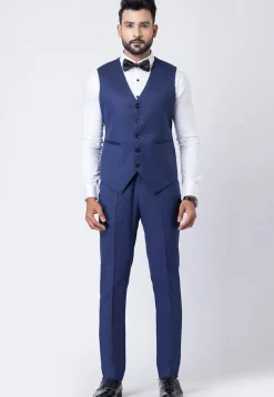 Solid Color Polyester Tuxedo in Navy Blue