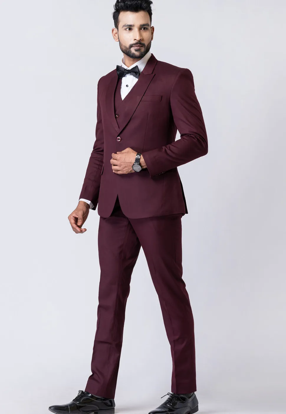 Solid Color Polyester Tuxedo in Wine