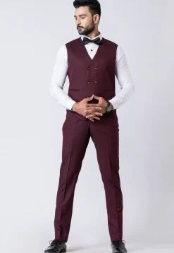Solid Color Polyester Tuxedo in Wine