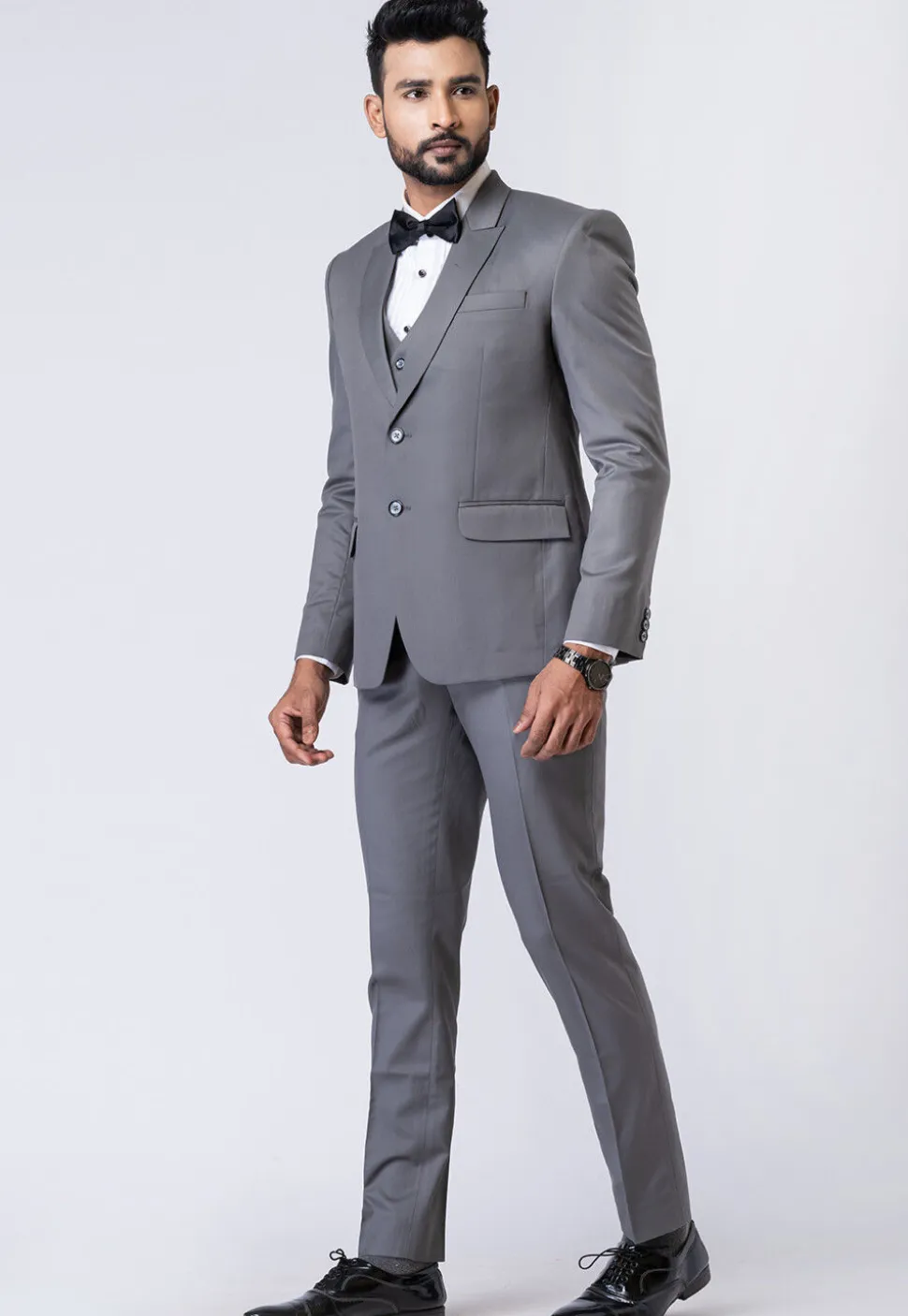 Solid Color Polyester Tuxedo in Grey