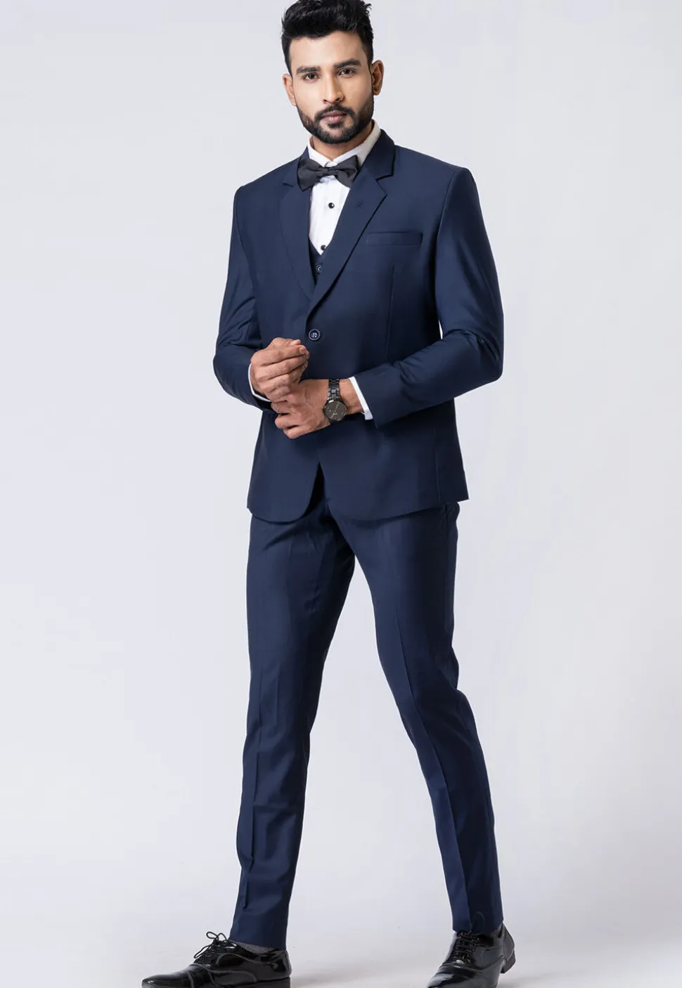 Solid Color Polyester Tuxedo in Navy Blue
