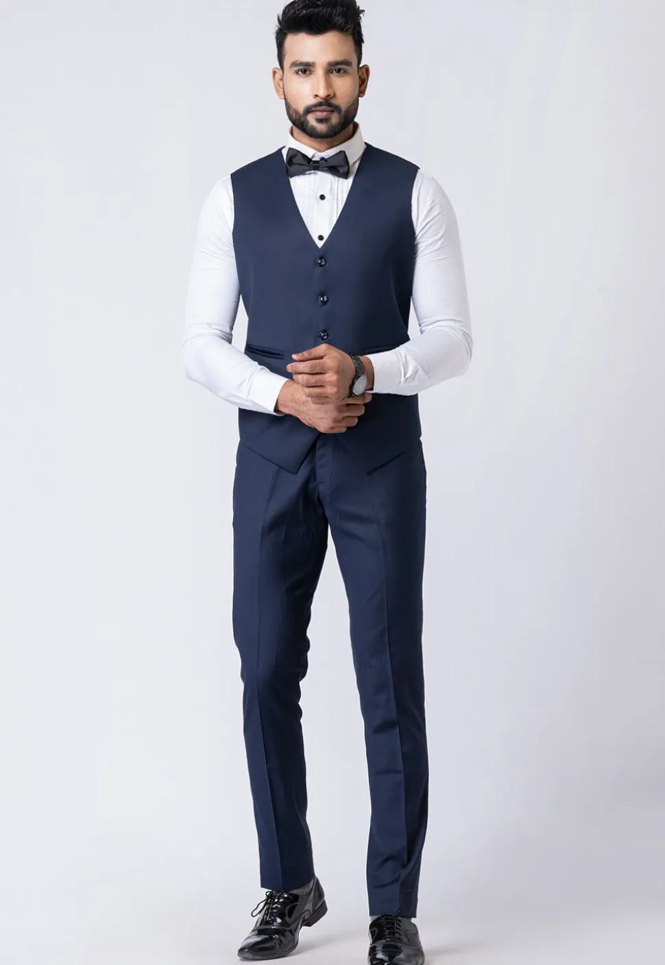 Solid Color Polyester Tuxedo in Navy Blue