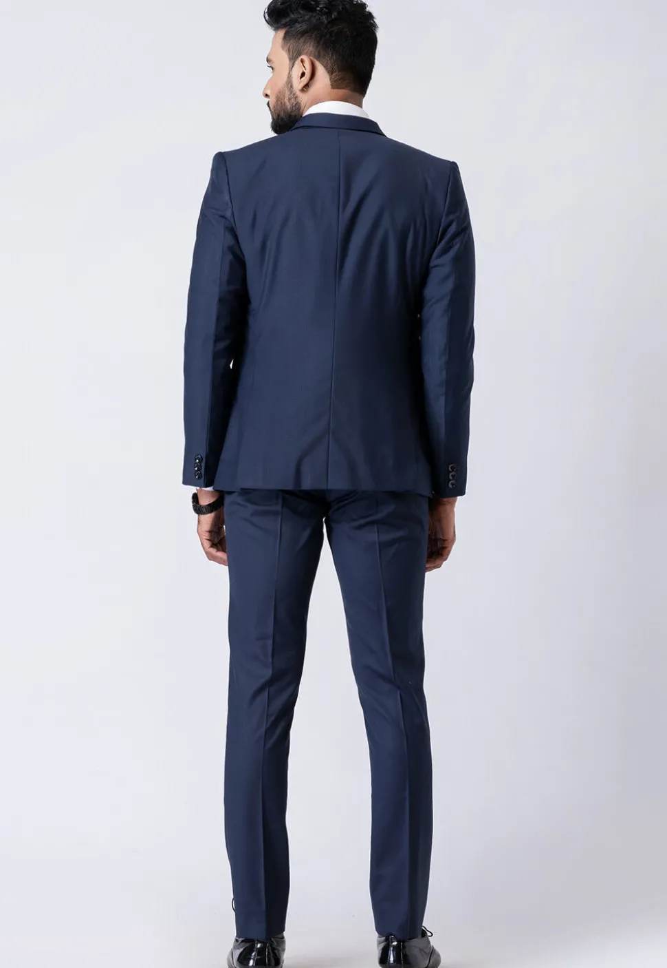 Solid Color Polyester Tuxedo in Navy Blue