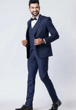 Solid Color Polyester Tuxedo in Navy Blue