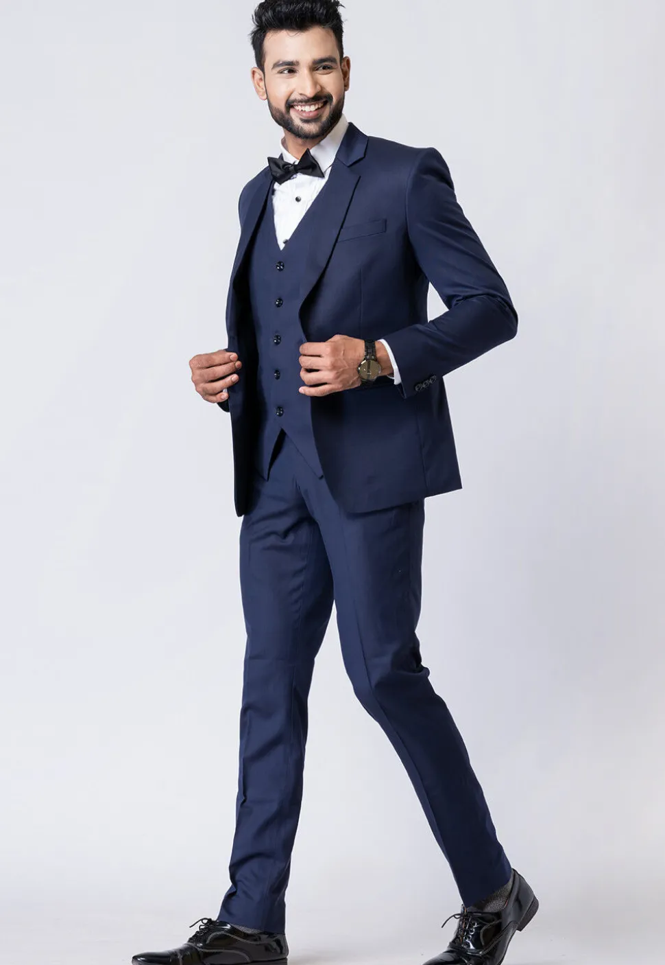 Solid Color Polyester Tuxedo in Navy Blue