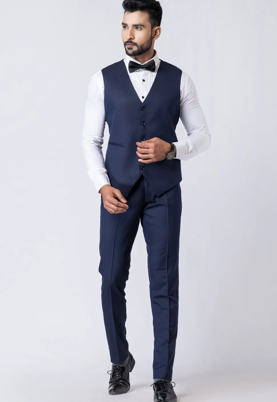 Solid Color Polyester Tuxedo in Navy Blue