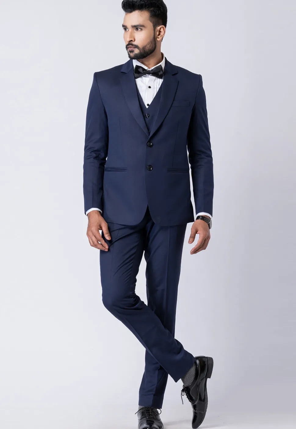 Solid Color Polyester Tuxedo in Navy Blue