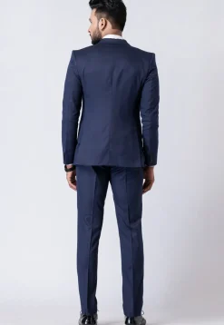 Solid Color Polyester Tuxedo in Navy Blue