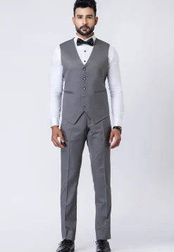 Solid Color Polyester Tuxedo in Grey