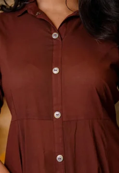 Solid Color Pure Cotton Aline Dress in Brown