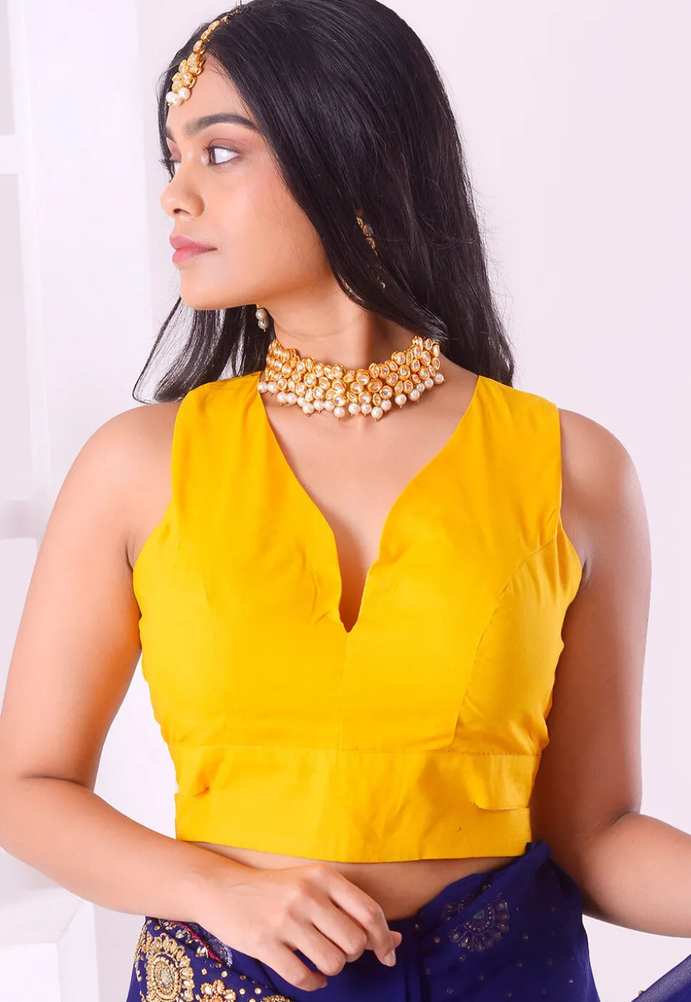 Solid Color Pure Cotton Blouse in Yellow