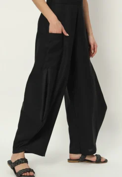 Solid Color Pure Cotton Cowl Pant in Black