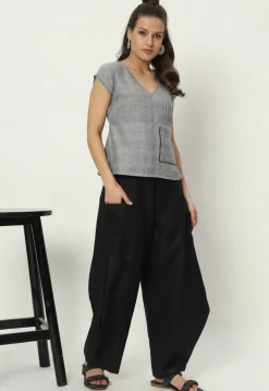 Solid Color Pure Cotton Cowl Pant in Black