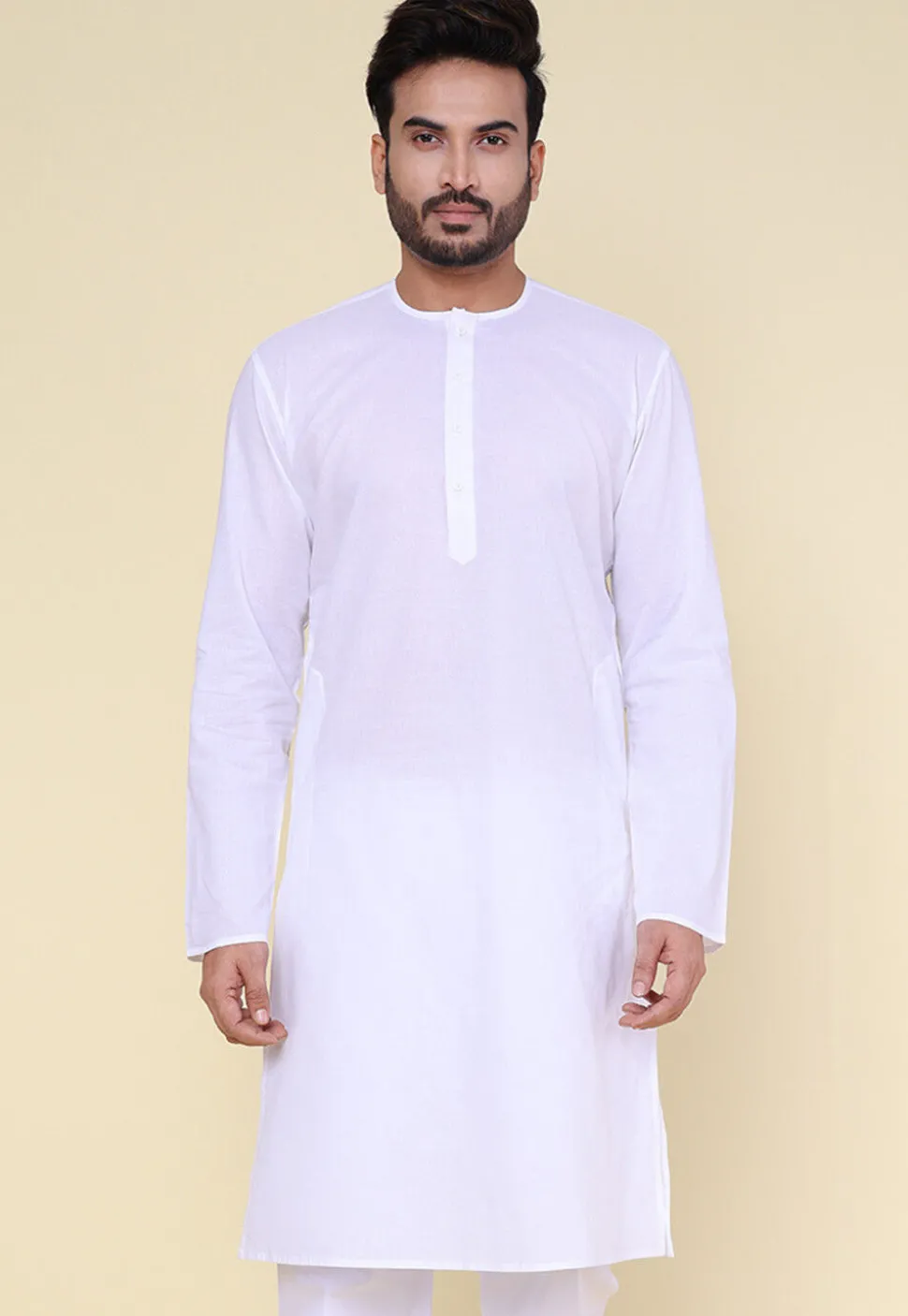 Solid Color Pure Cotton Kurta in White