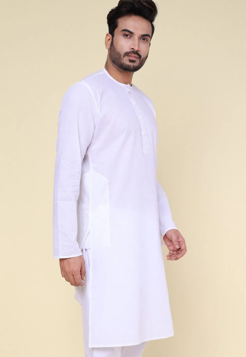 Solid Color Pure Cotton Kurta in White