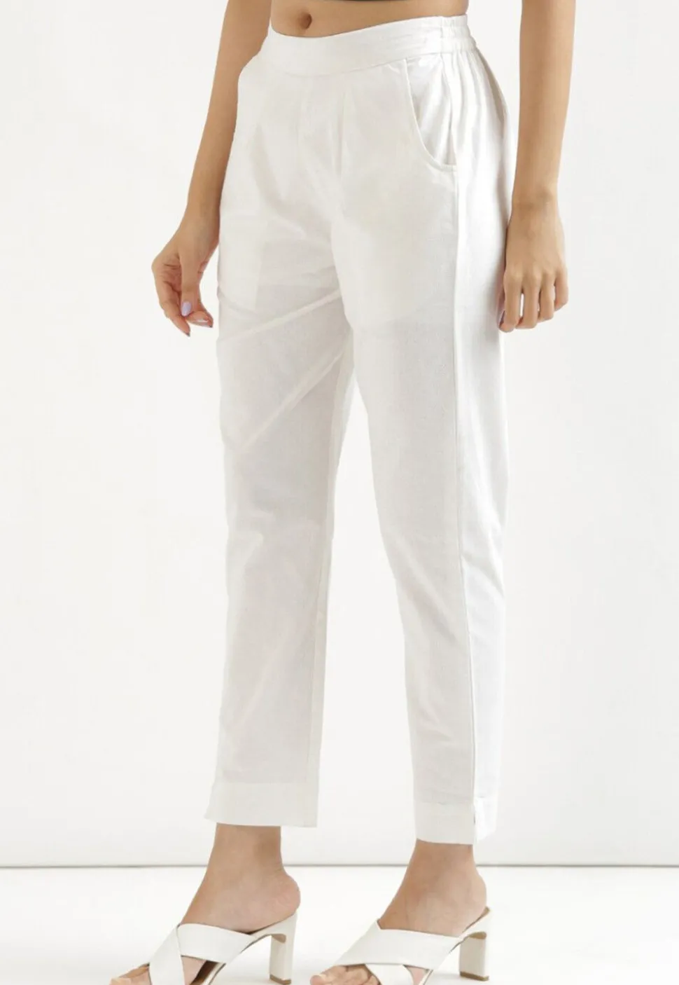 Solid Color Pure Cotton Pant in White