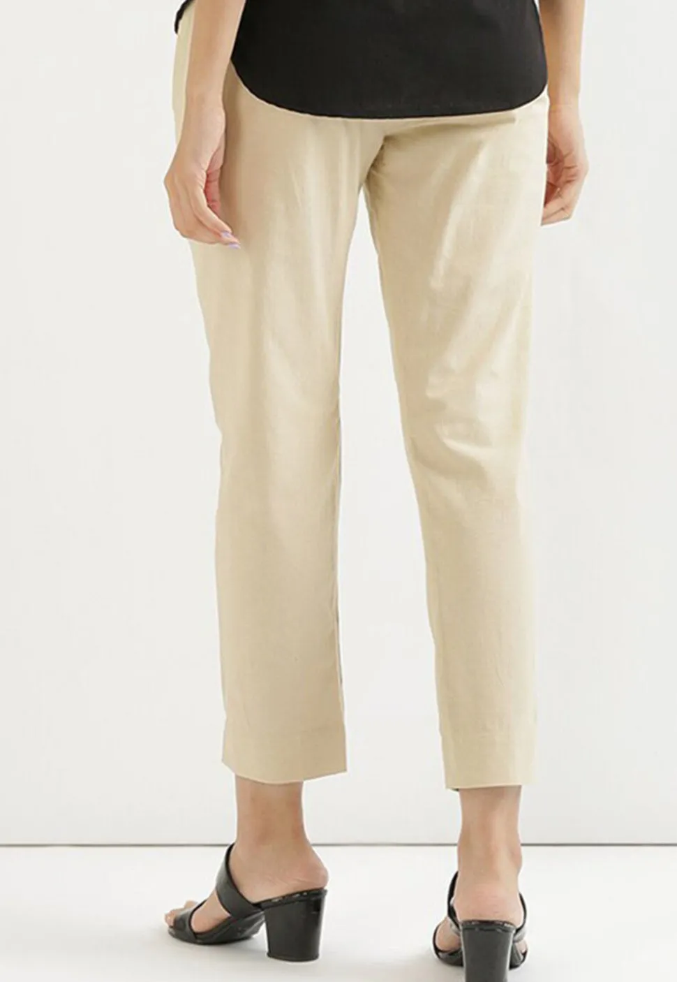 Solid Color Pure Cotton Pant in Light Beige
