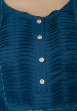 Solid Color Pure Cotton Straight Kurti in Teal Blue