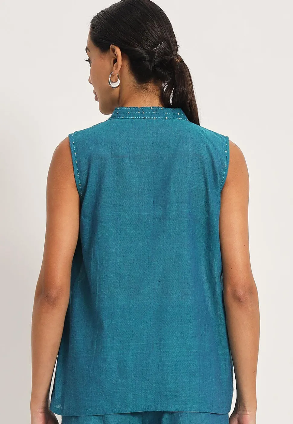 Solid Color Pure Cotton Tunic in Teal Blue