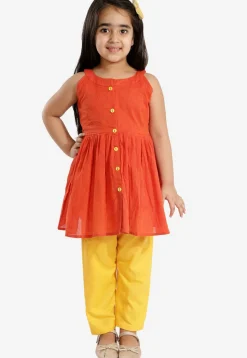 Solid Color Pure Cotton Tunic Set in Rust