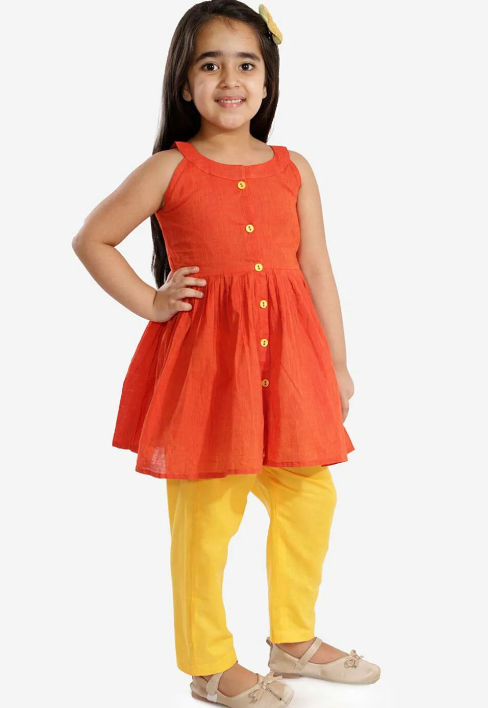Solid Color Pure Cotton Tunic Set in Rust