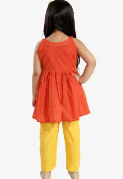 Solid Color Pure Cotton Tunic Set in Rust