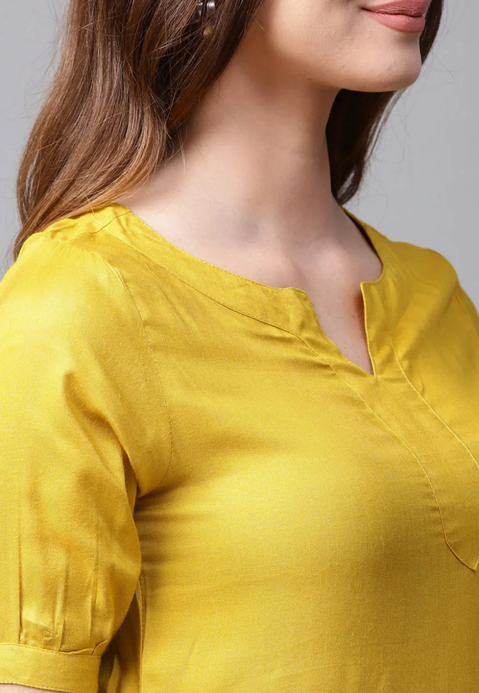 Solid Color Rayon A Line Kurta in Mustard