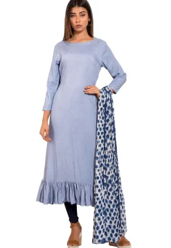 Solid Color Rayon A Line Suit in Light Blue