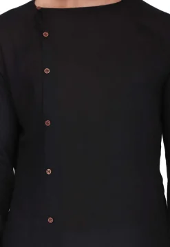 Solid Color Rayon Asymmetric Dhoti Kurta in Black