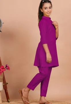 Solid Color Rayon Co Ord Set in Magenta