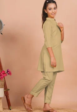 Solid Color Rayon Co Ord Set in Beige