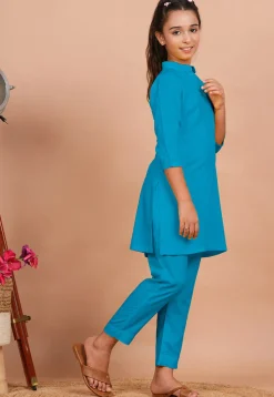 Solid Color Rayon Co Ord Set in Turquoise