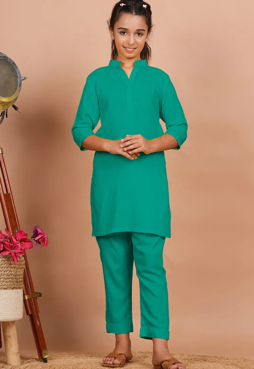 Solid Color Rayon Co Ord Set in Sea Green