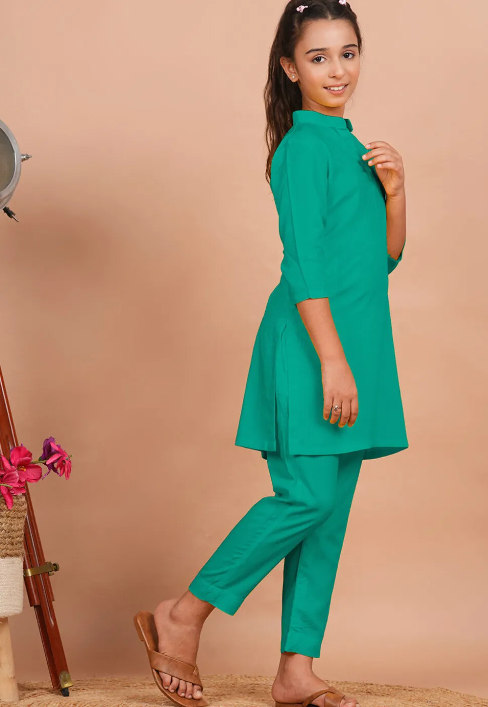 Solid Color Rayon Co Ord Set in Sea Green