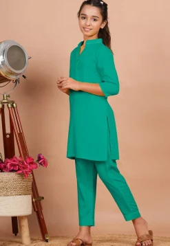 Solid Color Rayon Co Ord Set in Sea Green