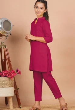 Solid Color Rayon Co Ord Set in Fuchsia