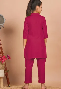 Solid Color Rayon Co Ord Set in Fuchsia
