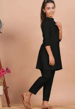 Solid Color Rayon Co Ord Set in Black