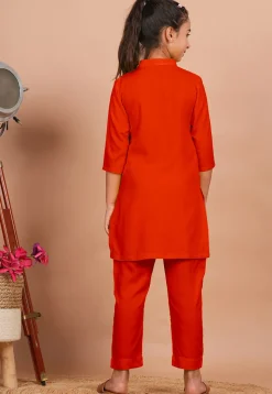 Solid Color Rayon Co Ord Set in Dark Orange