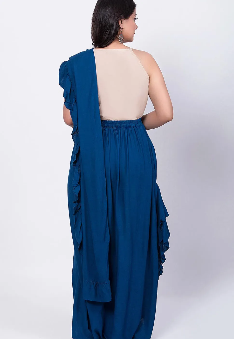 Solid Color Rayon Cotton Slub Cowl Pant in Dark Blue