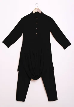 Solid Color Rayon Cowl Style Kurta Set in Black