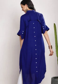 Solid Color Rayon High Low Kurta in Royal Blue