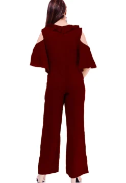 Solid Color Rayon Jumpsuit in Maroon